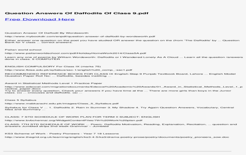 Question Answers Of Daffodils Of Class 9 Sindh Text - Oer Support Form Example, transparent png download