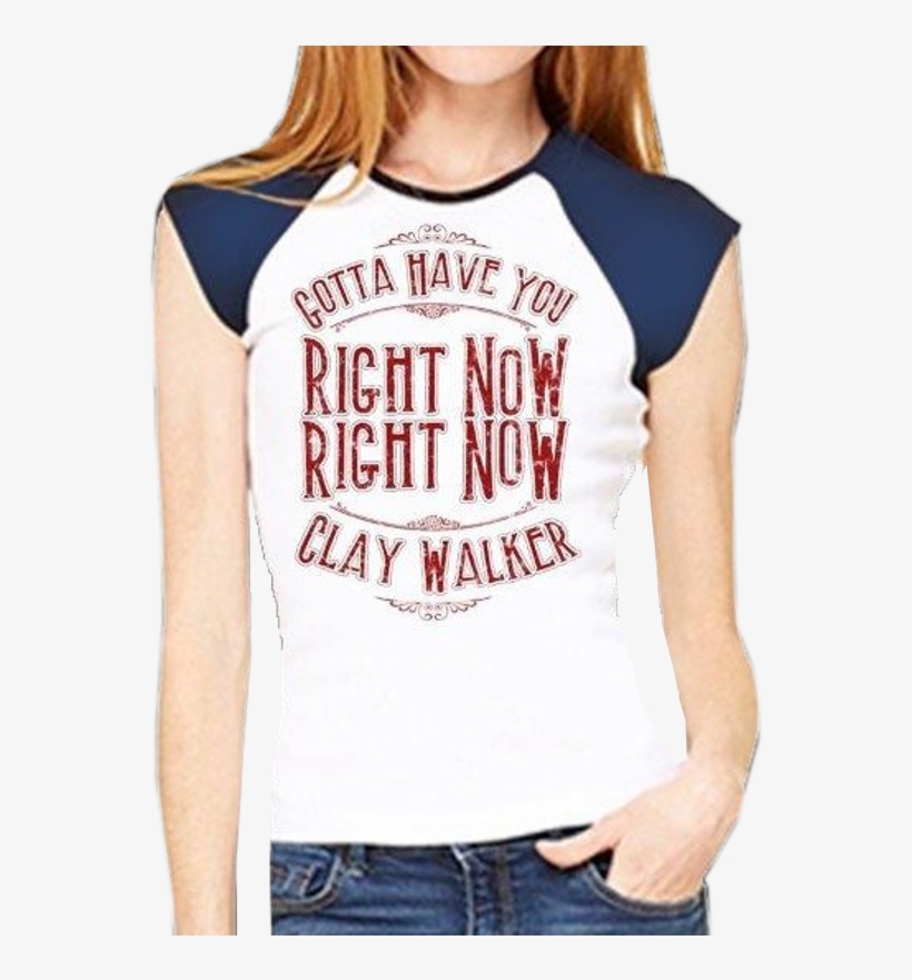 Clay Walker Ladies White Tee With Navy Cap Sleeves - Custom Raglan T-shirts Wholesale With Custom Logo -, transparent png download