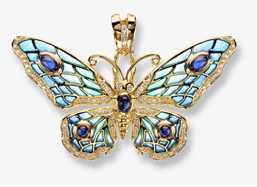 Nicole Barr Designs 18 Karat Gold Butterfly Necklace-blue - Diamonds & Blue Sapphires Butterfly Necklace -, transparent png download