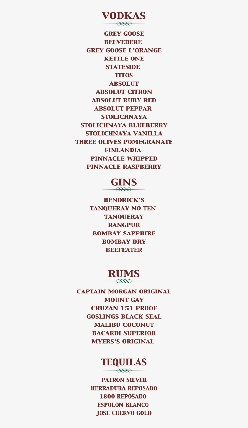 Spirits List Left - The Marshalton Inn, transparent png download