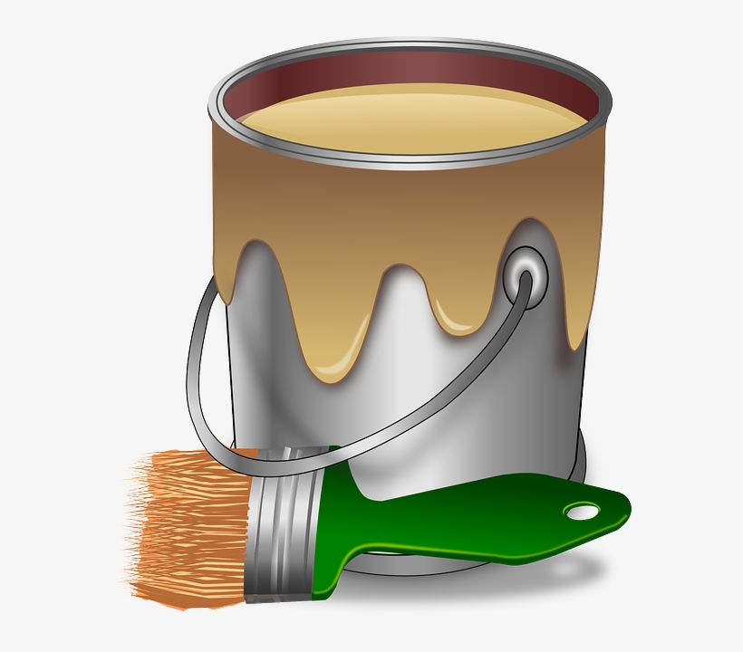 Paint, Color, Brush, Painter, Bucket, Tub, Pail - Paint Bucket And Brush, transparent png download