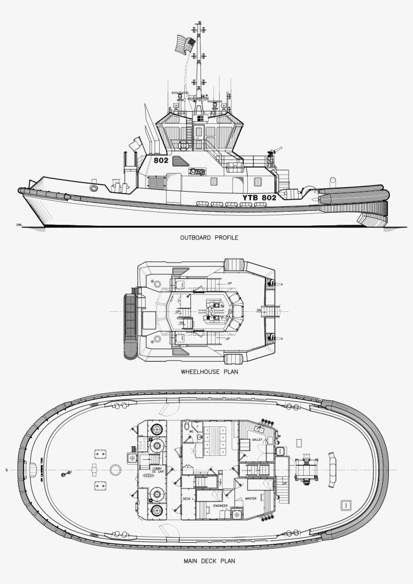 The Propulsion Machinery Comprises A Pair Of Cat 3512c, - Ocean Tug Boat General Arrangement, transparent png download
