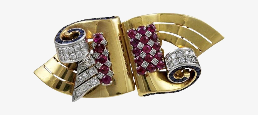 Diamond, Sapphire & Ruby 18k Yellow Gold Retro Austrian - Colored Gold, transparent png download
