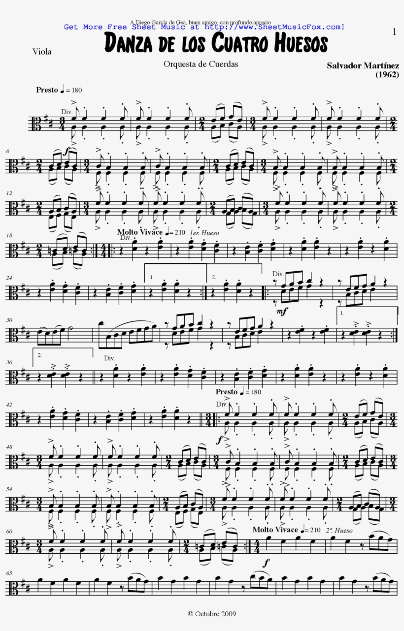 Danza De Los Cuatro Huesos Sheet Music - Document, transparent png download