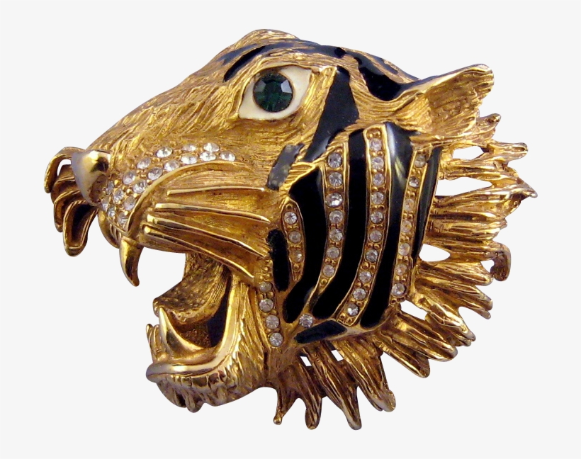 Erwin Pearl Textured Goldtone Tiger Head Brooch - Brass, transparent png download