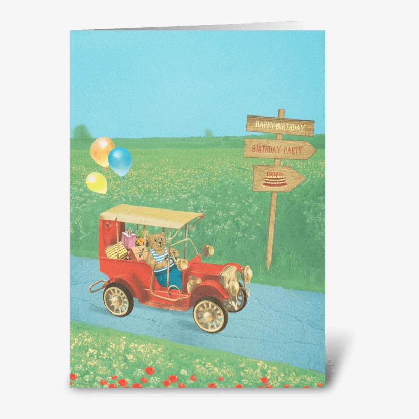 Bear In A Vintage Car Greeting Card - Greeting Card, transparent png download