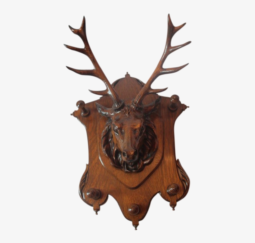 Magnificent Oak Deer Carved Hanging Wall Rack - Deer, transparent png download