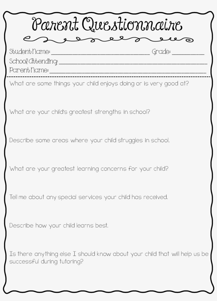 Click For A Free Parent Reading Questionnaire This - Tutoring Forms For Parents, transparent png download