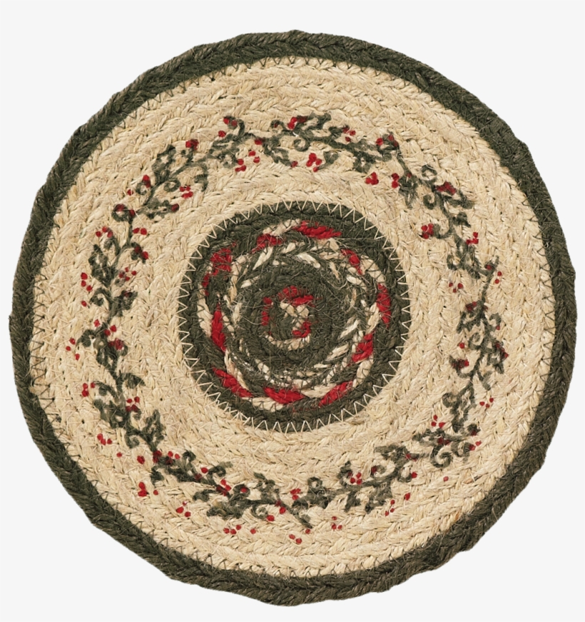 Vhc Brands Holly Berry Jute Stencil Trivet 8 Christmas - Holly Berry Jute Stencil Trivet, Red/tan/green, Trivets,100%, transparent png download