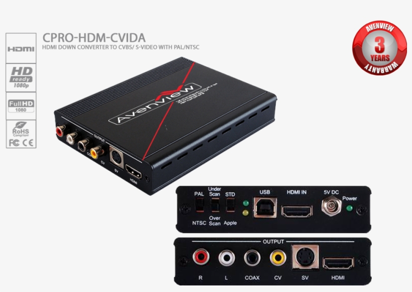 Hdmi Down Converter To Cvbs/ S-video With Pal/ntsc - Avenview Cpro-hdm-cvida Hdmi Down Converter, transparent png download