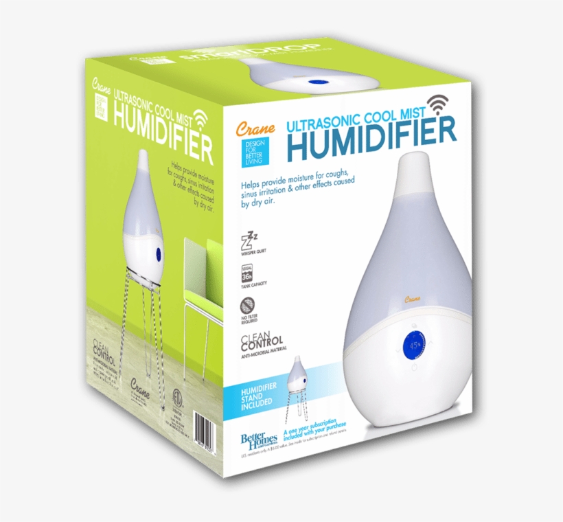 100% - Crane Smartdrop Ultrasonic Cool Mist Humidifier - White, transparent png download
