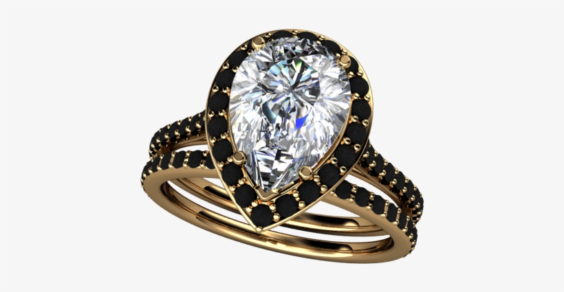 Pear Shape Engagement Ring In Yellow Gold With Black - Pre-engagement Ring, transparent png download