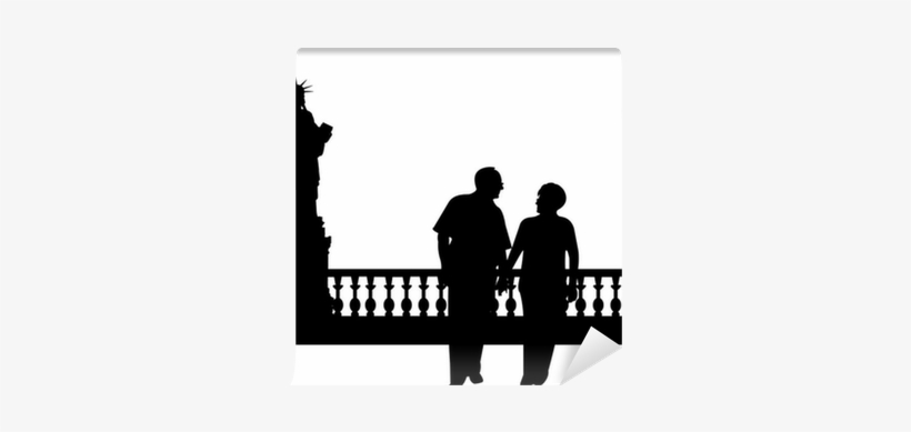 Lovely Retired Elderly Couple Walking In New York Silhouette - Statue Of Liberty Vector, transparent png download