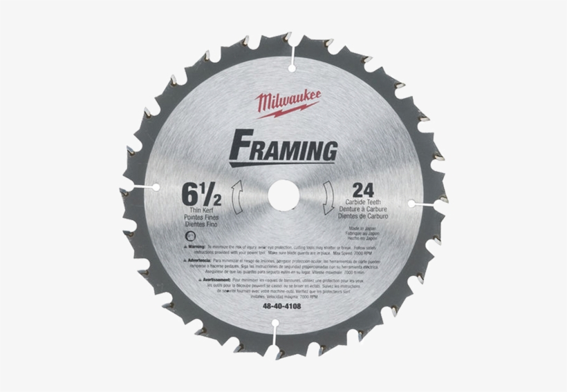 Circular Saw Blade 6-1/2" 24 Carbide Teeth (1 Per Pack) - Milwaukee 48-40-4150 8 1/4-inch 24 Tooth Atb Thin Kerf, transparent png download