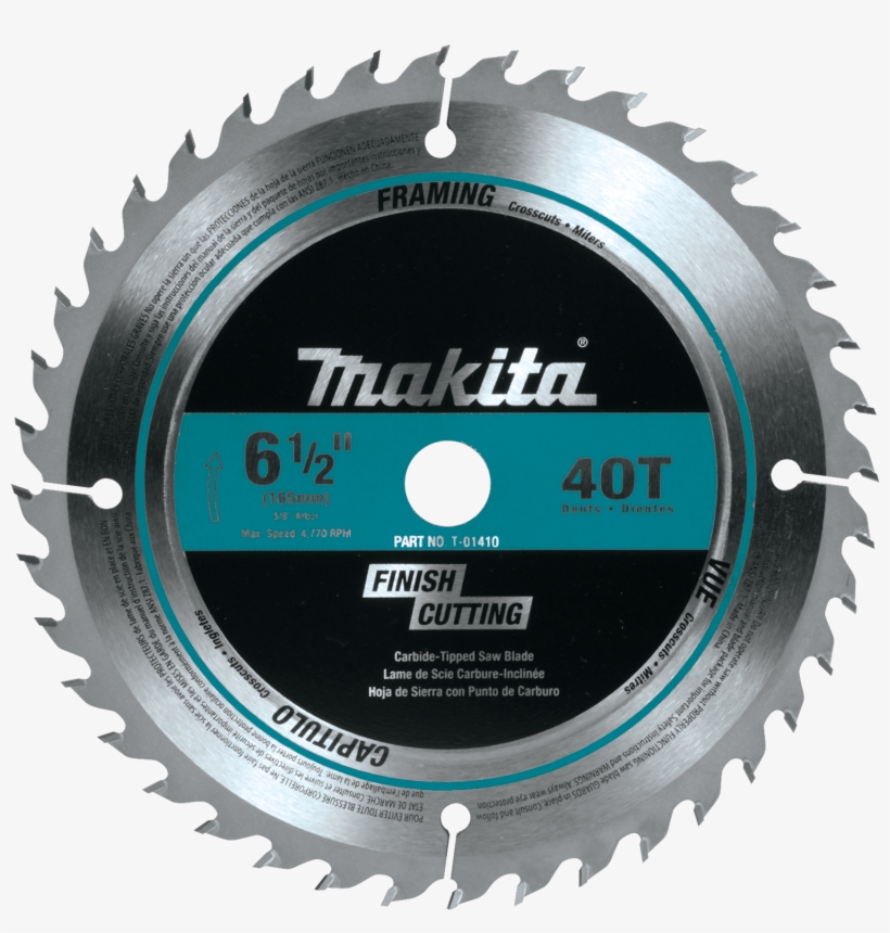 T-01410 - Makita 6-1/2" X 40 Th Carbide Saw Blade, transparent png download