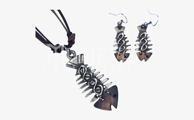 Silver And Copper Fish Skeleton Necklace And Earrings - Earrings, transparent png download