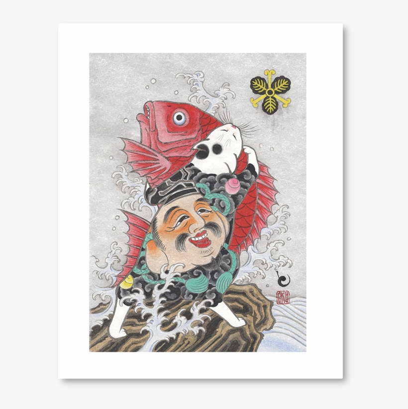 Cat With Red Fish Print - Meo Horitomo, transparent png download