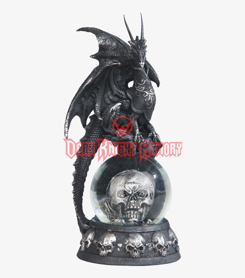 Black Dragon On Pirate Skull Snow Globe - Black Dragon Globe, transparent png download