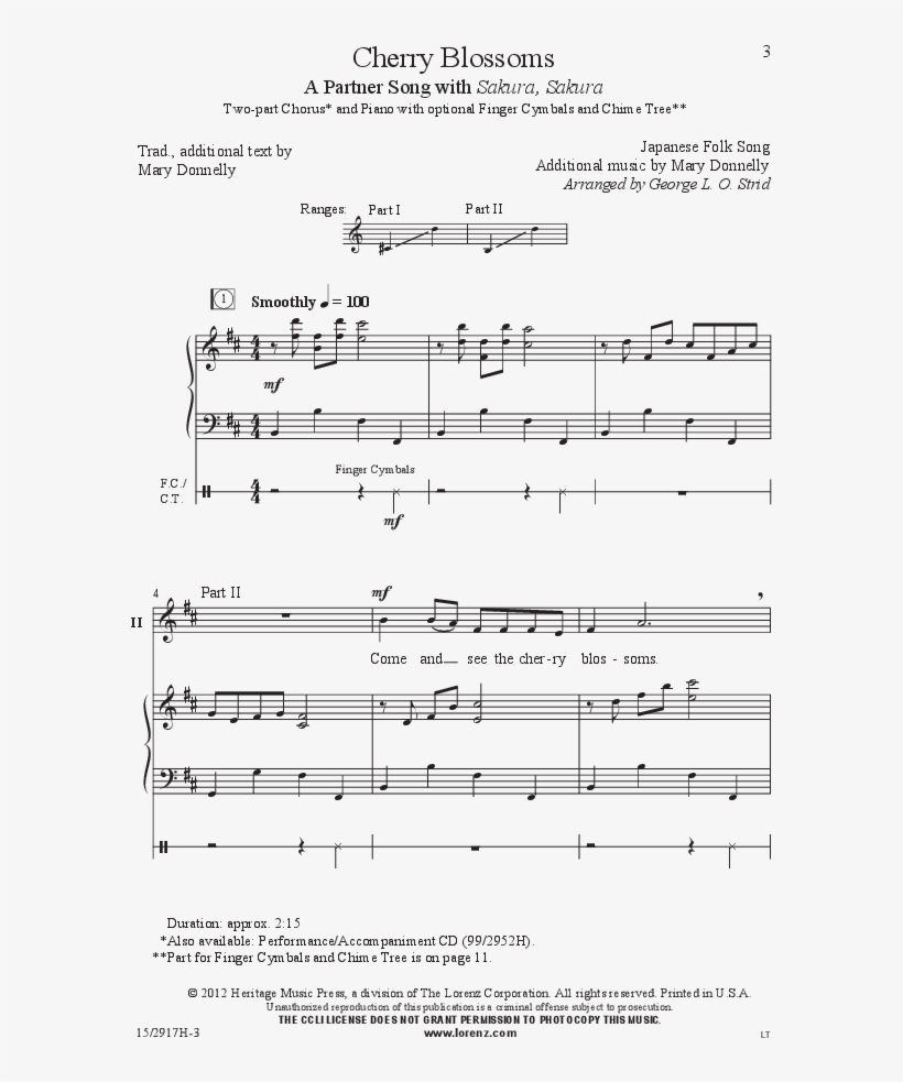 Cherry Blossoms Thumbnail Cherry Blossoms Thumbnail - Sakura Cherry Blossom Sheet Music, transparent png download
