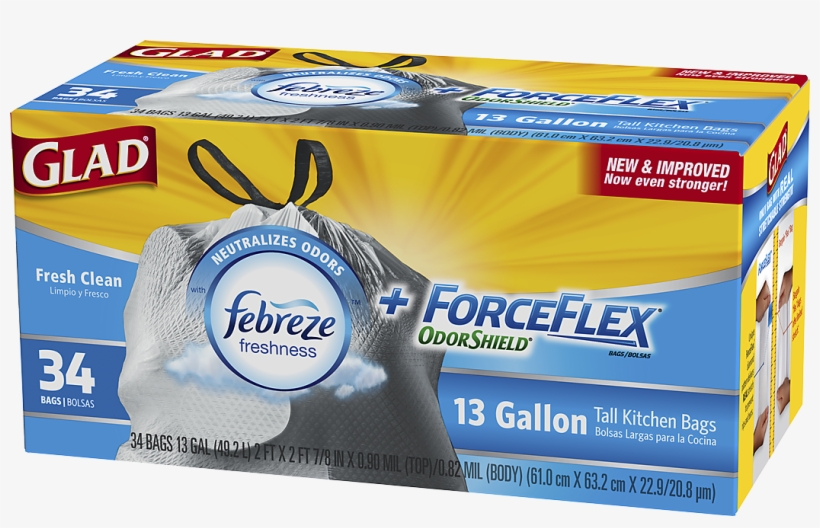24" X 27 3/8" - Glad Forceflex Odorshield Tall Kitchen Drawstring Trash, transparent png download