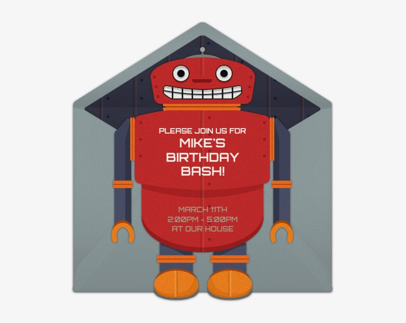 Robot Birthday Online Invitation - Birthday, transparent png download