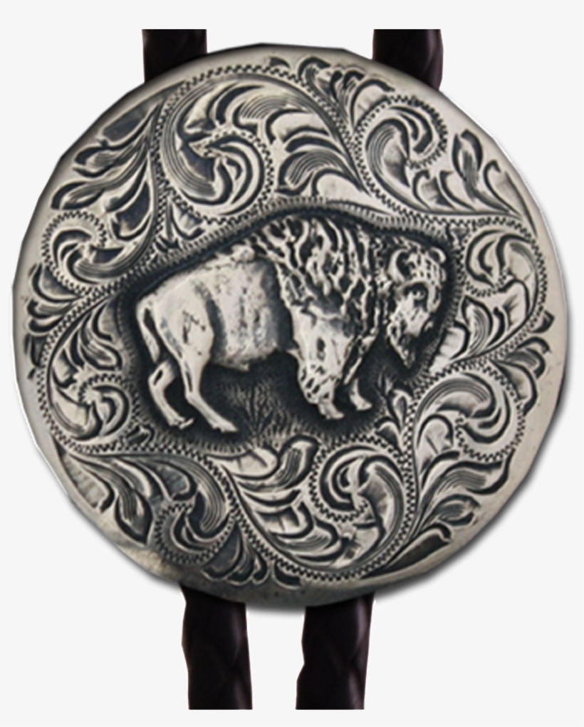 Back In Stock Buffalo Figure Hand Engraved Sterling - Bolo Tie, transparent png download