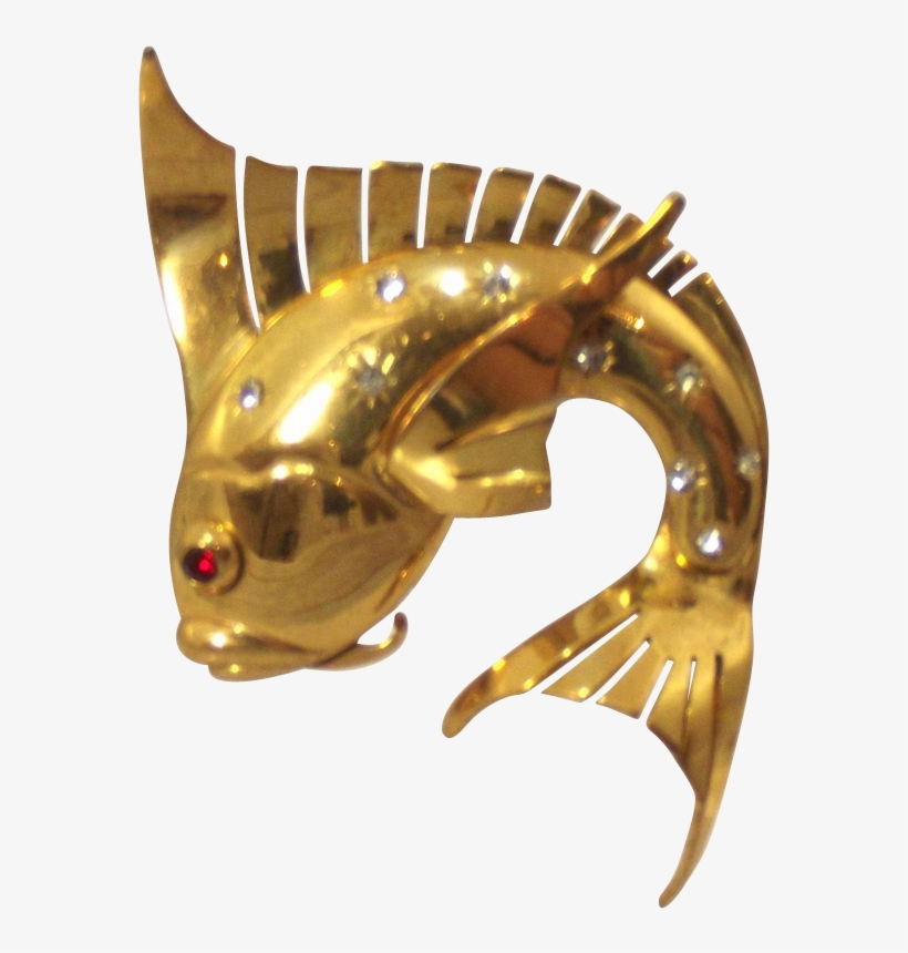 Vintage Art Deco Gold Tone And Rhinestene Koi Carp - Fish, transparent png download