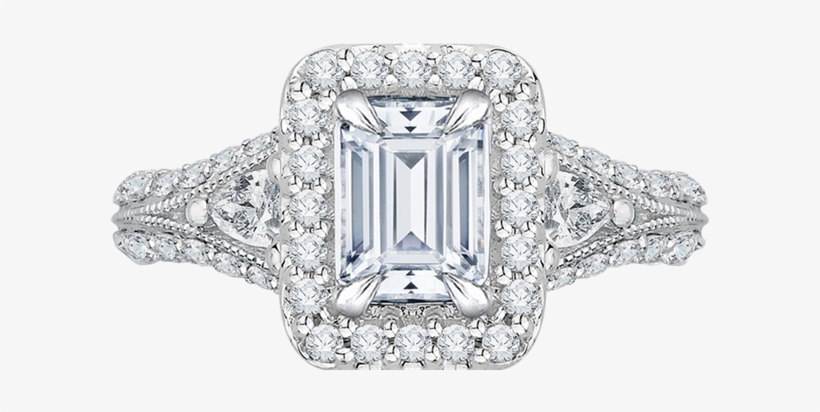 Carizza 18k White Gold Carizza Semi Mount Engagement - 2 Ct White Real Moissanite Emerald Cut Ring 925 Sterling, transparent png download