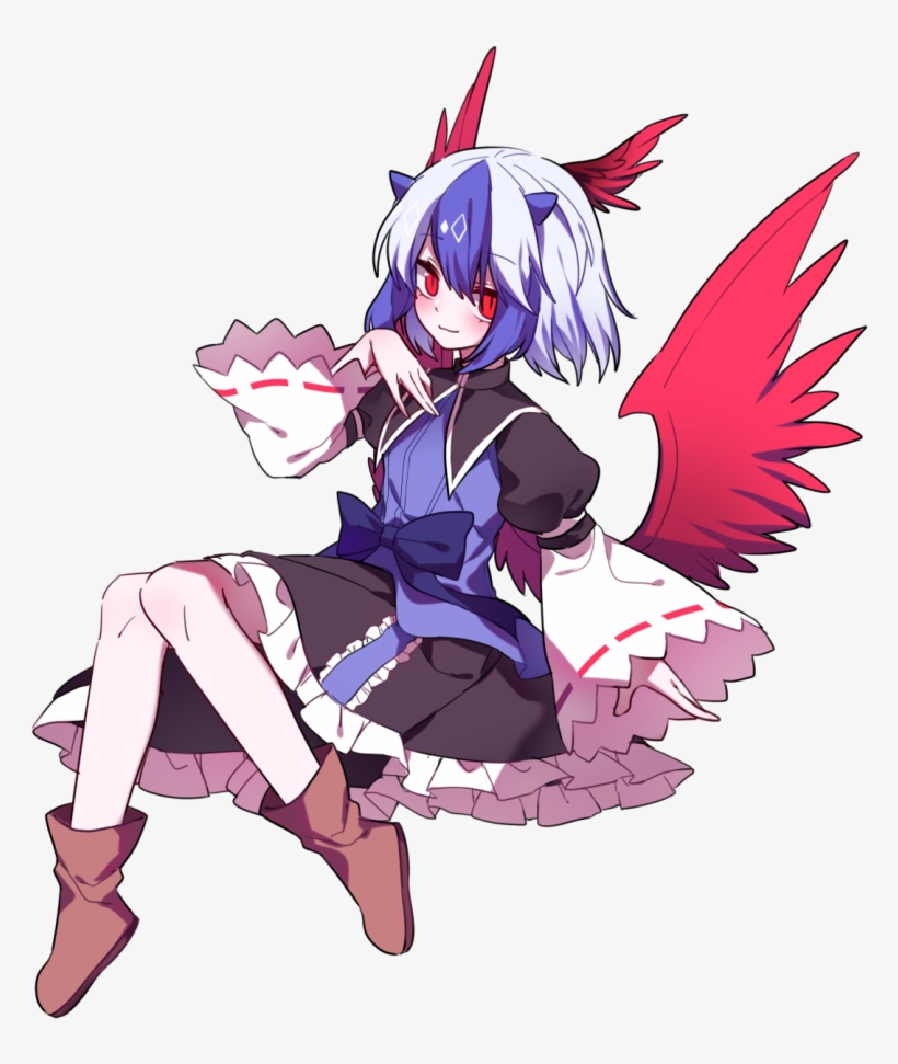 1girl Ankle Boots Bird Wings Black Skirt Blue Bow Blue - Boot, transparent png download