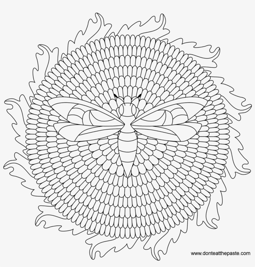 Bee And Dandelion Mandala To Color- Also Available - Grilles Gratuites Couvre Lit Au Crochet, transparent png download
