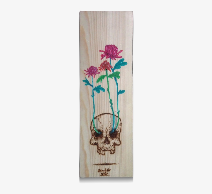 Chrysanthemum Skull Woodburn & Watercolor On Wood Https - Vase, transparent png download