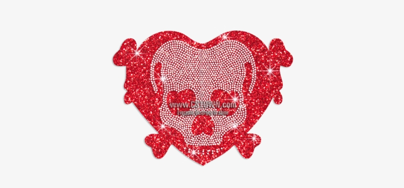 Red Skull In Heart Glitter Nailhead Iron-on Transfer - Cross-stitch, transparent png download