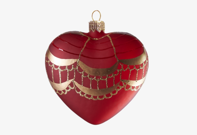 Red Heart With Gold Tassels Ornament, Mouth Blown And - Christmas Ornament, transparent png download