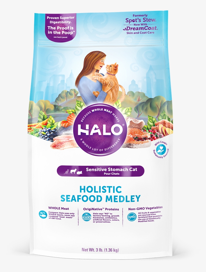 Halo Holistic Sensitive Stomach Seafood Medley For - Halo Holistic Wild Salmon & Whitefish Recipe Grain-free, transparent png download