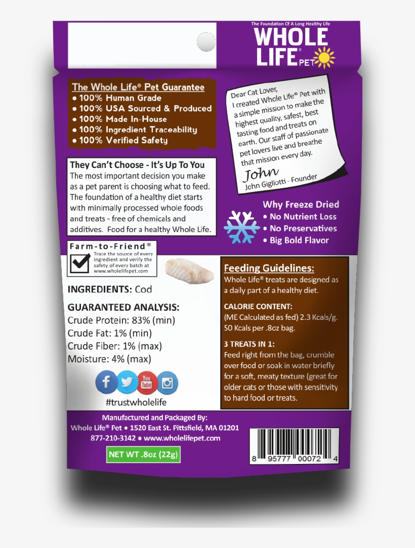 Just One Cod Cat 1oz Back Shadow - Whole Life Pet Living Treats Usa Freeze Dried Cheddar, transparent png download