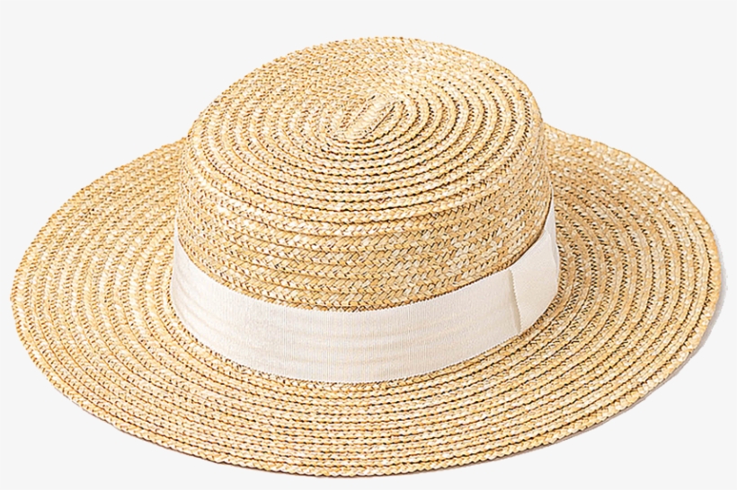 Simple Natural Boater Hat With White Ribbon - White Ribbon, transparent png download