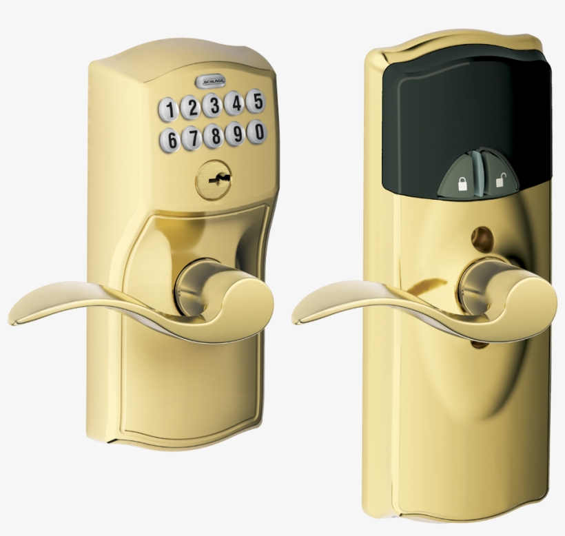 Com Locks Handlesets Schlage Electronic Locks Fe599nx - Schlage Connected Keypad Lock With Accent Lever (camelot, transparent png download