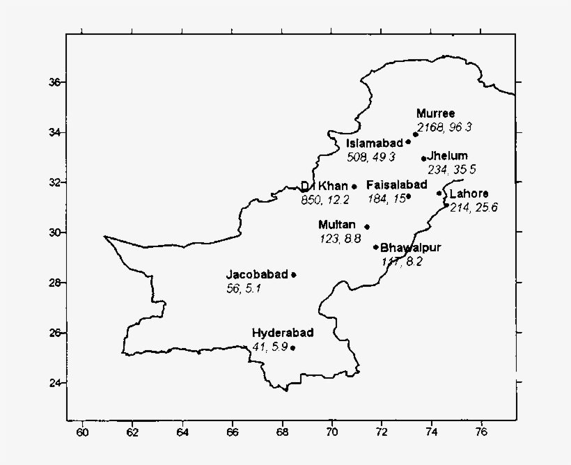 Pakistan Map Showing The Location Of Ten Sample Meteorological - Diagram, transparent png download