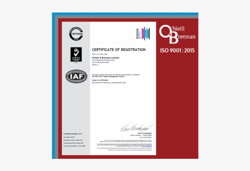 O'neill & Brennan Ireland Achieve Iso - Iaf, transparent png download