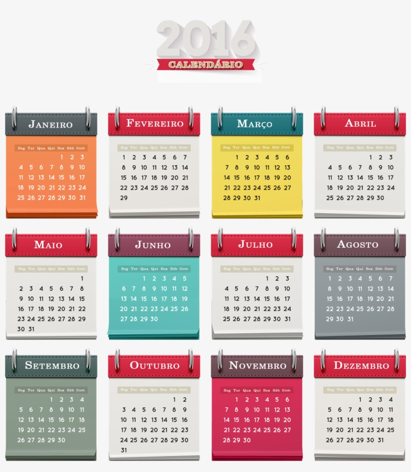 Grid Calendário 2016 Png Psd Pdf Jpg Bloquinho Colorido - Bloquinho De Calendario 2018, transparent png download