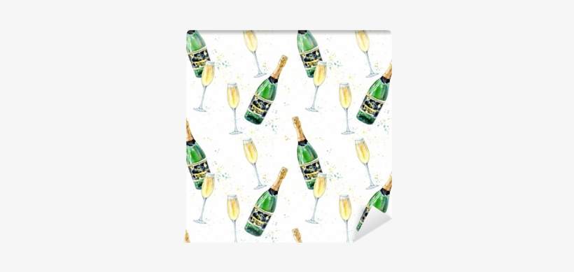 Seamless Pattern Of A Champagne And Glasses - Painting, transparent png download