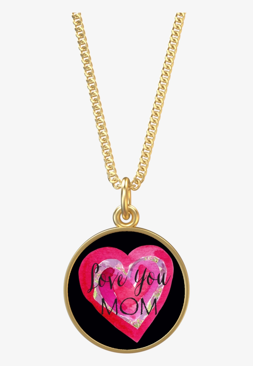 Love You Mom Pink Heart Gold Necklace - Necklace, transparent png download