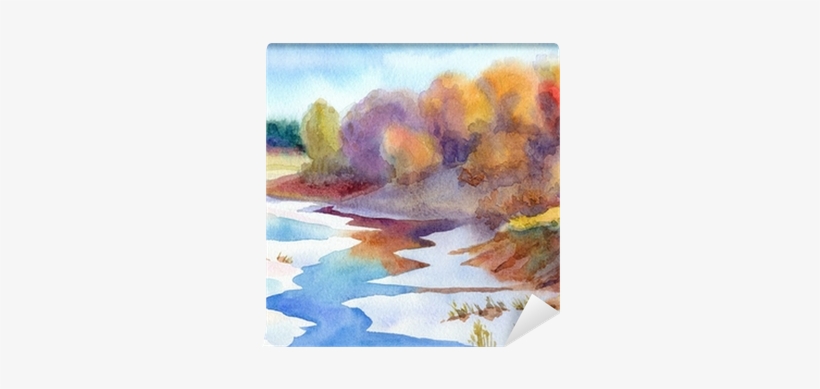 Thaw The River In Valley Near Forest Wall Mural • Pixers® - Akwarela Krajobraz, transparent png download