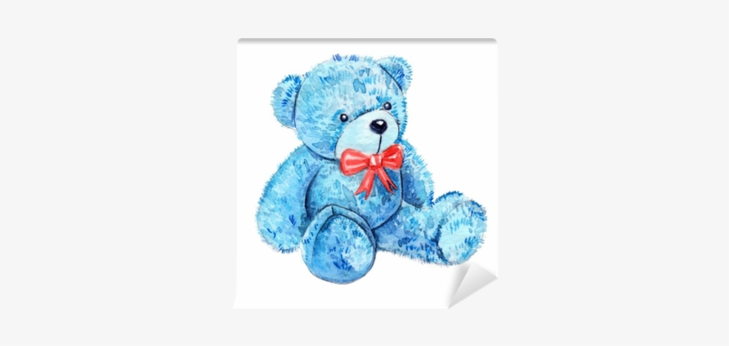 Cute Cartoon Watercolor Plush Toy Blue Bear Illustration - Toy, transparent png download
