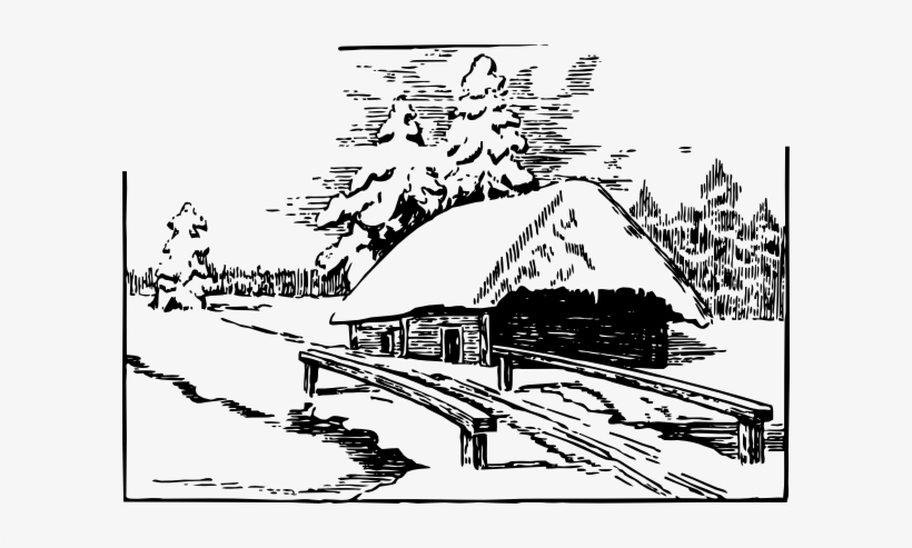 Watercolor Winter Landscape With Church In Park And - Winter Scene Line Art, transparent png download