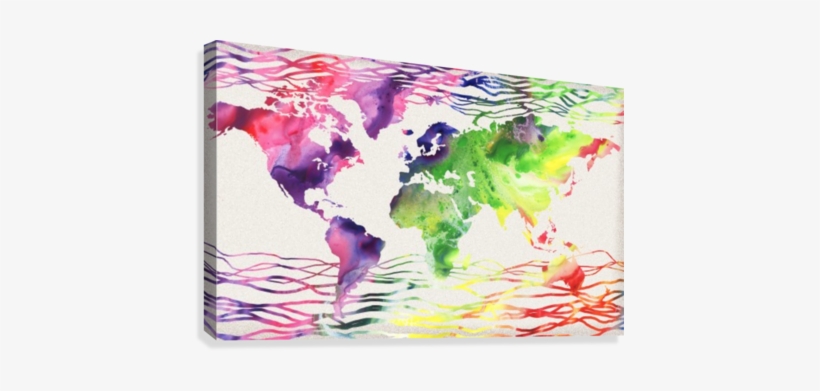 Colorful Wave Of Watercolour World Map Canvas Print - World Map, transparent png download