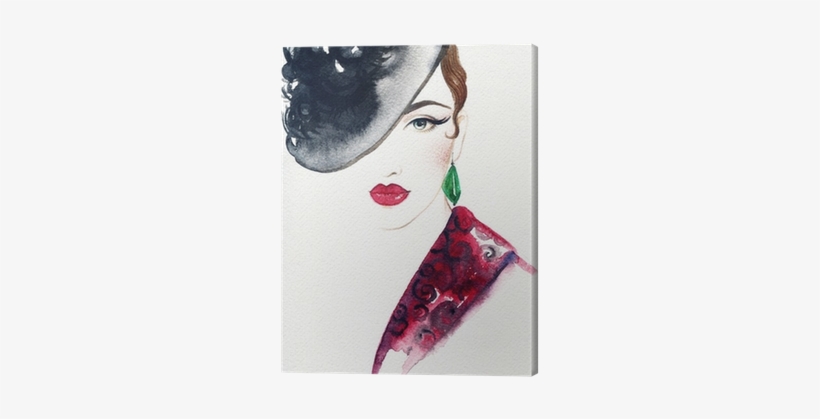 Woman Portrait With Hat - Watercolor Background Fashion, transparent png download