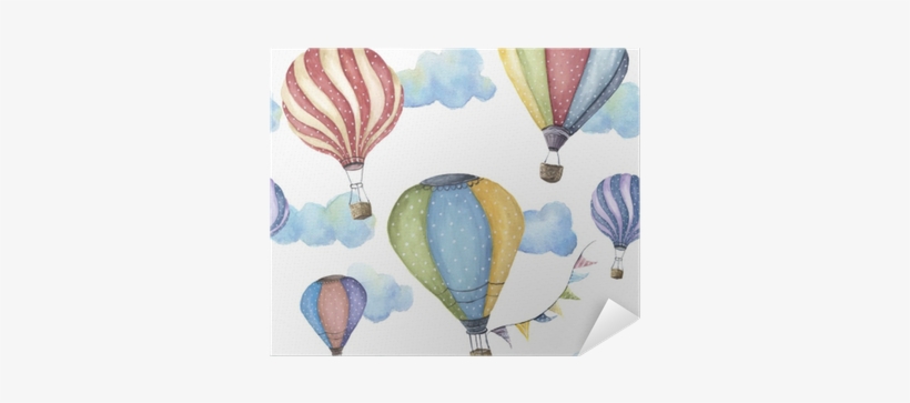 Watercolor Pattern With Cartoon Hot Air Balloon - Hot Air Balloons Watercolor, transparent png download