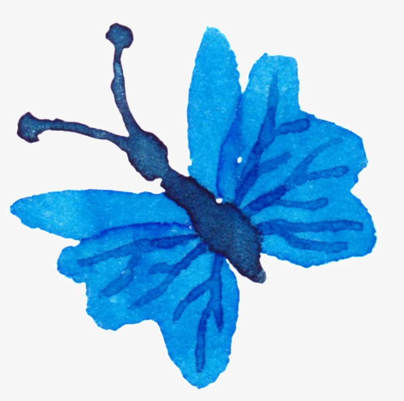 Blue Butterfly Watercolor Hand Painted Decorative - Watercolor Painting, transparent png download