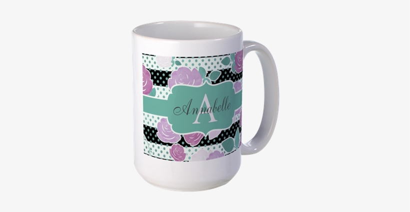 Chic Modern Watercolor Monogram Mugs> Lavender Watercolor - Pink Black Flower Horizontal Stripe Shower Curtain, transparent png download